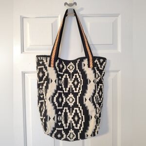 Made In India Large Tote Bag Cotton Blend Geometric Knit